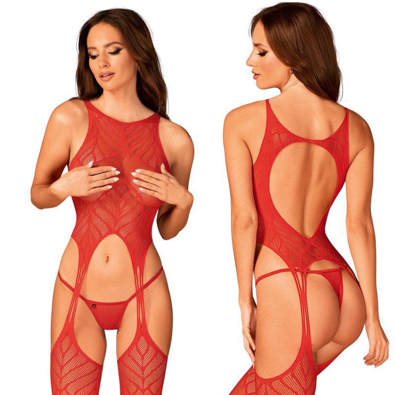 Koronkowe bodystocking erotyczny czerwone  XL/XXL